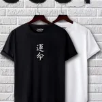 Siyah Beyaz Japonca Destiny Baskılı Slim Fit Tshirt 2'li Set - L-alttext1