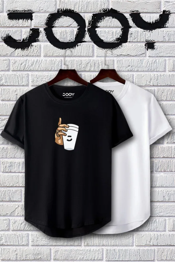 Siyah Beyaz Oval Kesim Bardak Tasarım Tshirt 2'li Set - S-alttext2