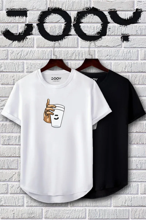 Siyah Beyaz Oval Kesim Bardak Tasarım Tshirt 2'li Set - S-alttext1