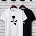 Siyah Beyaz Oval Kesim Gül Tasarım Tshirt 2'li Set - S-alttext1