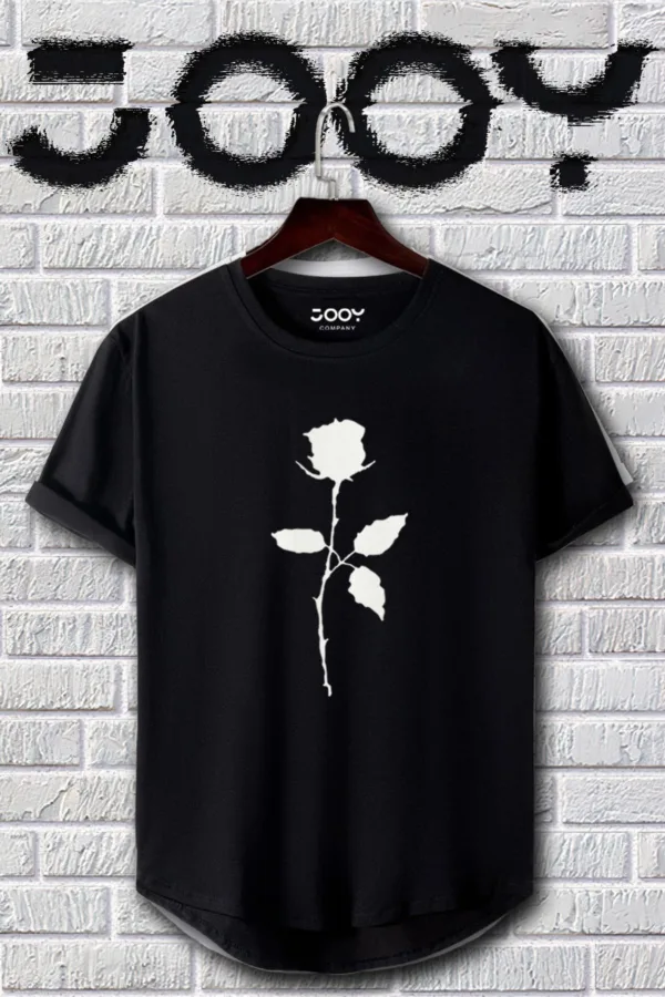 Siyah Beyaz Oval Kesim Gül Tasarım Tshirt 2'li Set - S-alttext4