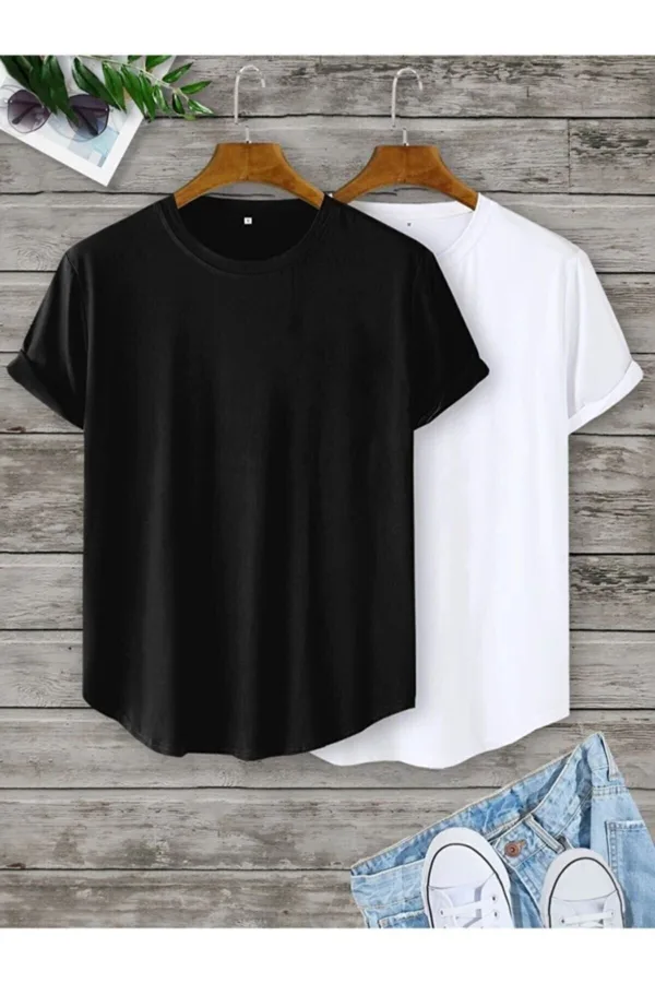 Siyah Beyaz Oval Kesim Tshirt 2'li Set - XL-alttext1