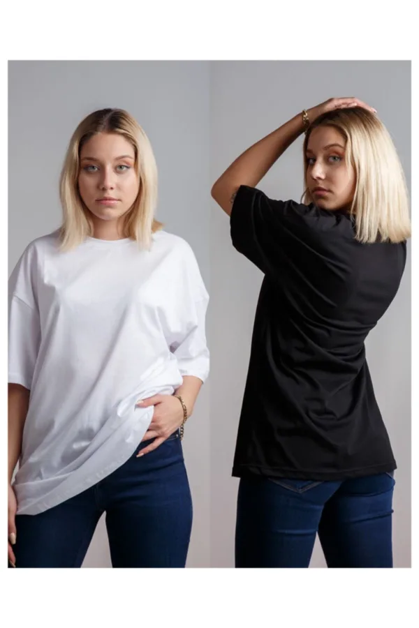Siyah Beyaz Oversize T-shirt 2'li Paket - L-alttext2
