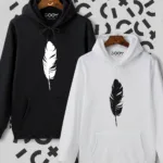 Siyah Beyaz Tüy Baskılı Kapüşonlu Sweatshirt 2'li Set - XL-alttext1