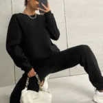 Siyah Bisiklet Yaka Sweatshirt Siyah Alt 3 İplik Kadın Eşofman Takımı - S-alttext1