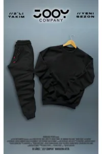 Siyah Bisiklet Yaka Sweatshirt Siyah Eşofman Altı Takım 2'li Kombin-alttext1
