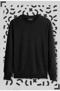 Siyah Düz Basic Bisiklet Yaka Sweatshirt-alttext1