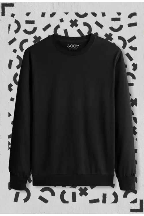 Siyah Düz Basic Bisiklet Yaka Sweatshirt
