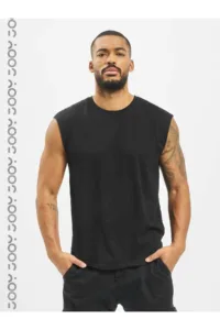 Siyah Erkek Pamuklu Antrenman Sporcu Atleti Oversize Kolsuz T-Shirt-alttext1