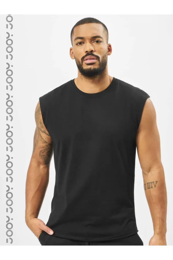 Siyah Erkek Pamuklu Antrenman Sporcu Atleti Oversize Kolsuz T-Shirt - XL-alttext4