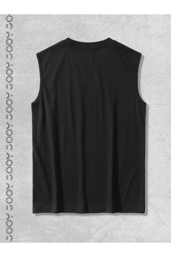 Siyah Erkek Pamuklu Antrenman Sporcu Atleti Oversize Kolsuz T-Shirt - XL-alttext6