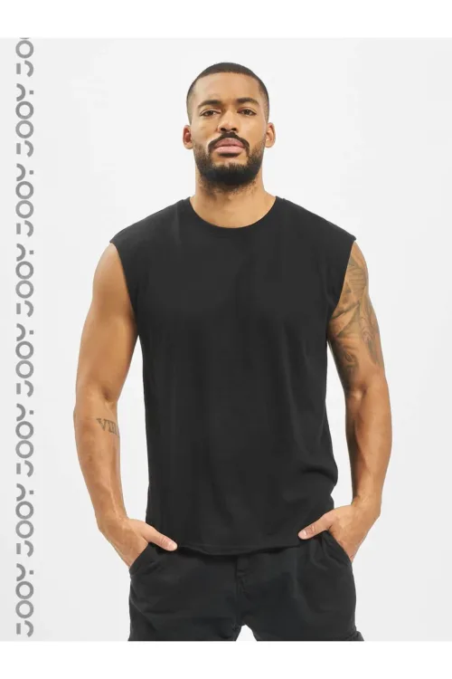 Siyah Erkek Pamuklu Antrenman Sporcu Atleti Oversize Kolsuz T-Shirt