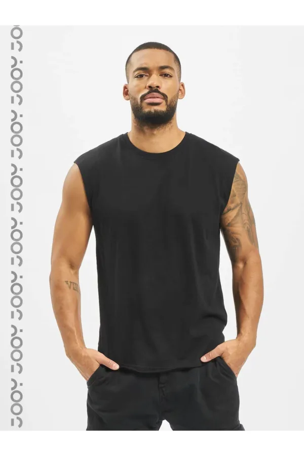 Siyah Erkek Pamuklu Antrenman Sporcu Atleti Oversize Kolsuz T-Shirt - XL-alttext1