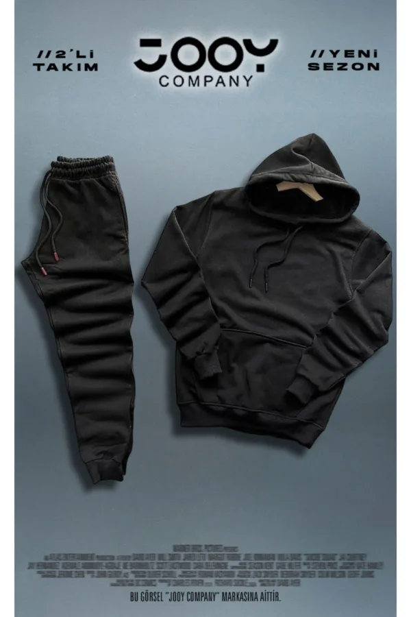 Siyah Kapüşonlu Sweatshirt Siyah Eşofman Altı Takım 2'li Kombin - XL-alttext1