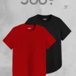 Siyah Kırmızı 2'li Set Düz Baskısız Slim Fit Oval Kesim Tshirt - M-alttext1