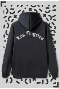 Siyah Los Angeles Yazılı Kapüşonlu Sweatshirt Hoodie-alttext1