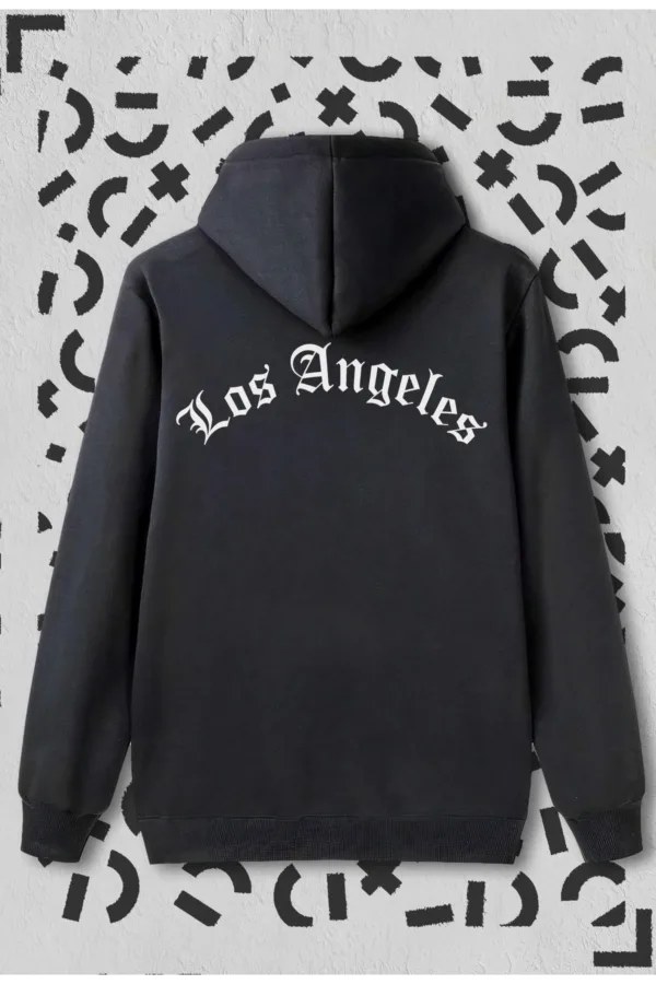 Siyah Los Angeles Yazılı Kapüşonlu Sweatshirt Hoodie - M-alttext1