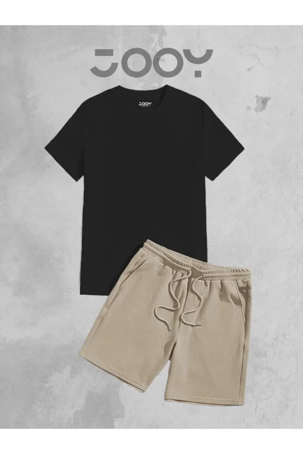 Siyah Oversize Tshirt - Bej Penye Şort Takım - M-alttext2