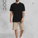 Siyah Oversize Tshirt - Bej Penye Şort Takım - M-alttext1
