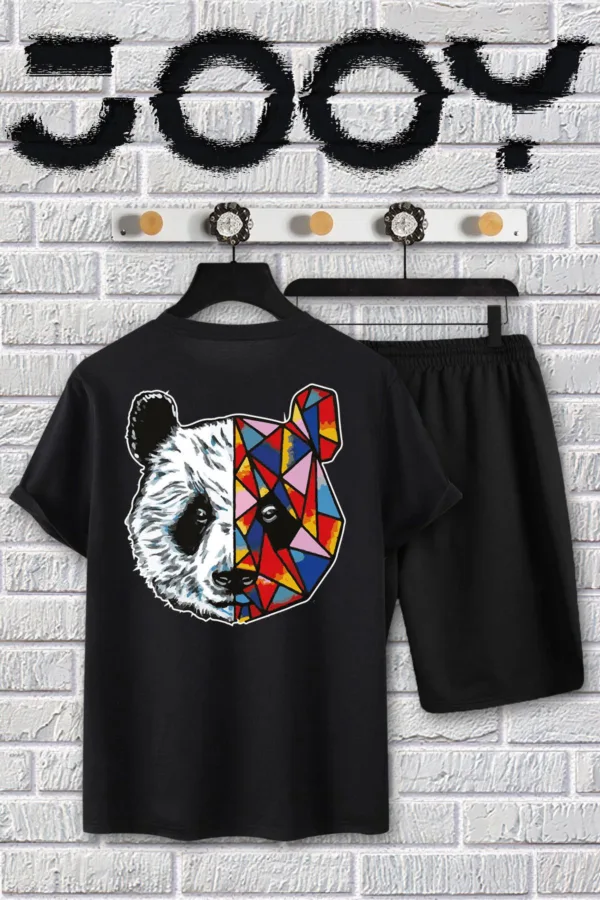 Siyah Tokyo Panda Baskılı Oversize T-shirt Ve Penye Şort Takım - S-alttext1