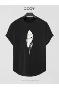 Siyah Tüy Baskılı Oval Kesim Slim Fit T-Shirt-alttext1