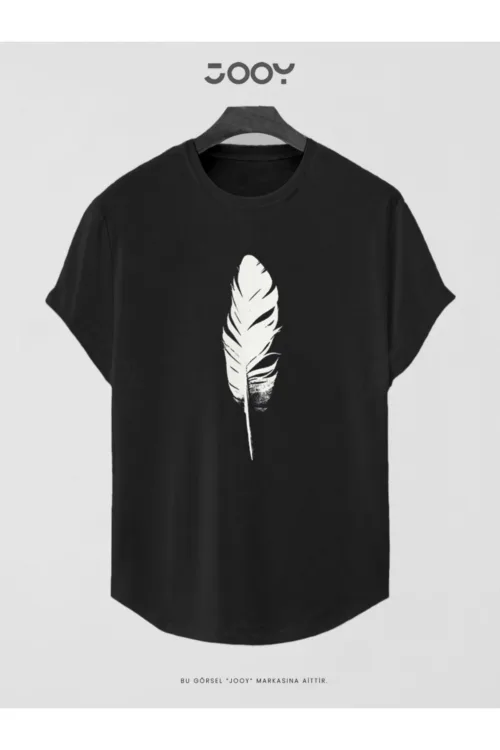 Siyah Tüy Baskılı Oval Kesim Slim Fit T-Shirt