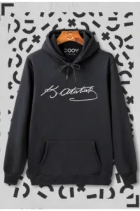 Siyah Unisex Atatürk Imza Baskılı Kapüşonlu Sweatshirt Hoodie-alttext1