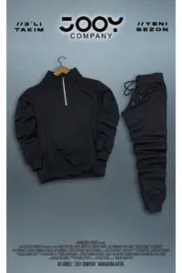 Siyah Yarım Fermuarlı Siyah Eşofman Altı Takım 2'li Kombin-alttext1