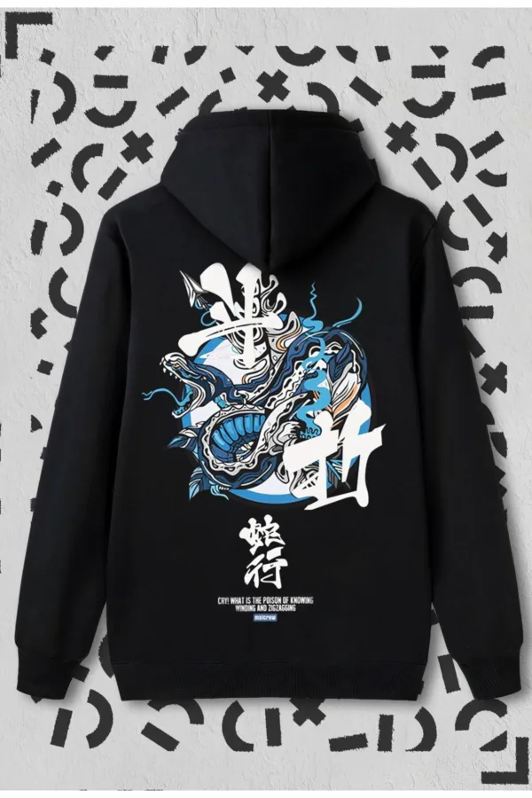 Snake Baskılı Siyah Kapüşonlu Sweatshirt Hoodie - M-alttext1