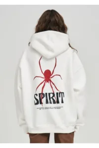 Spirit Baskılı Beyaz Kapüşonlu Sweatshirt Hoodie-alttext1