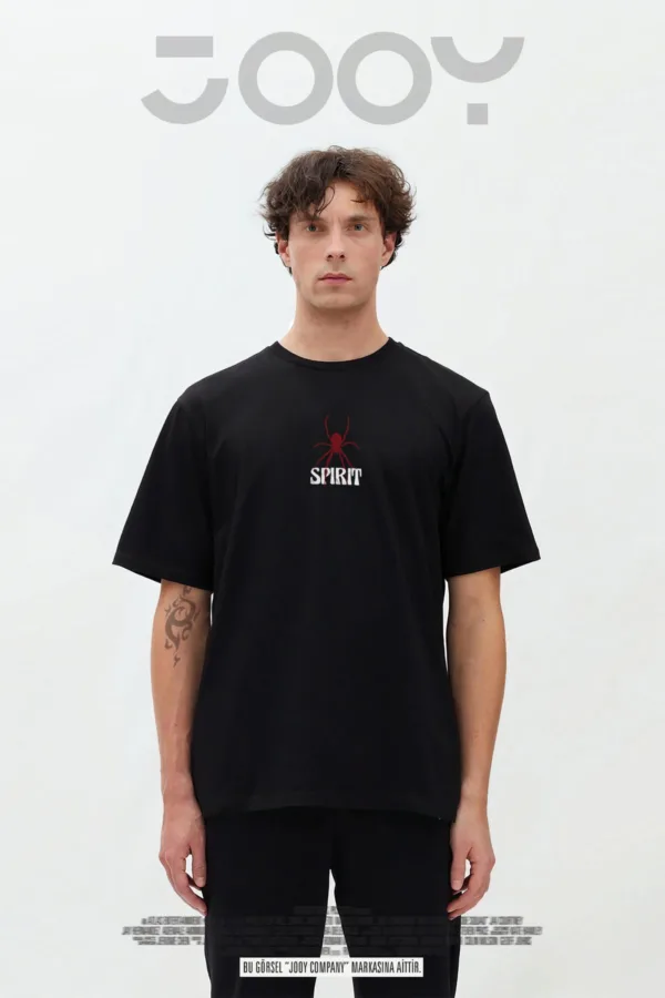 Spirit Baskılı Siyah Oversize Tshirt - S-alttext2
