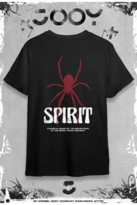 Spirit Baskılı Siyah Oversize Tshirt-alttext1