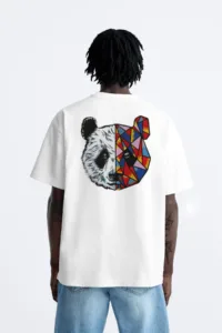 Stay True Tokyo Panda Tasarım Beyaz Oversize Tshirt-alttext1