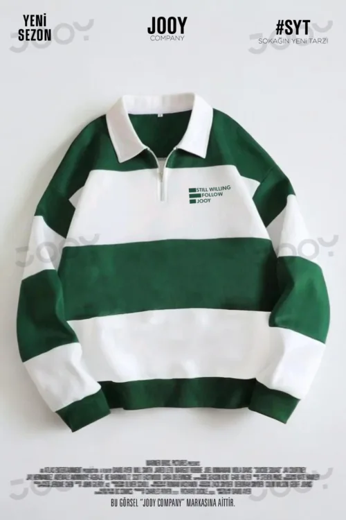 Still Willing Jooy Yeşil Parçalı Polo Yaka Fermuarlı 3 iplik Sweatshirt
