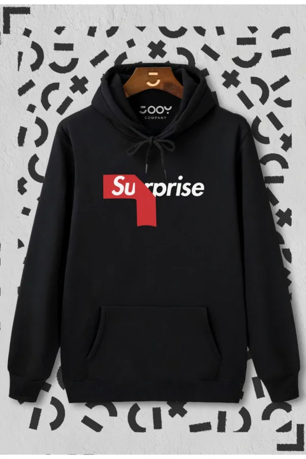 Suprise Baskılı Siyah Kapüşonlu Sweatshirt - XL-alttext1