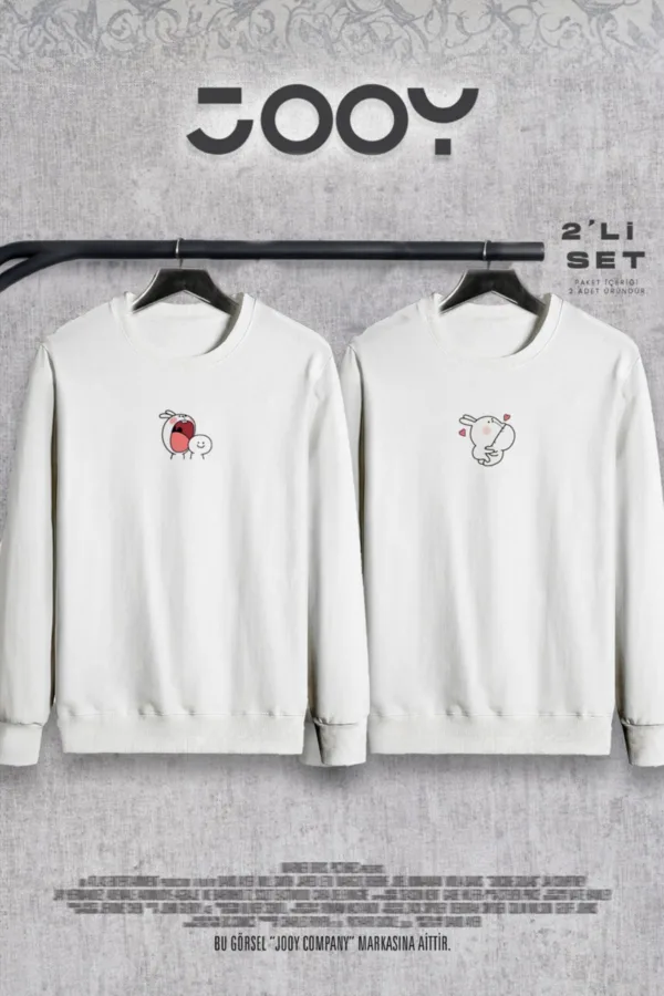 Tavşan Tasarım Sevgili Çift Kombini Bisiklet Yaka Sweatshirt 2'li Set - XL-alttext1