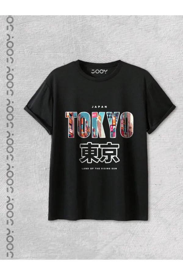 Tokyo City Tasarım Baskılı Siyah Oversize Tshirt - M-alttext1