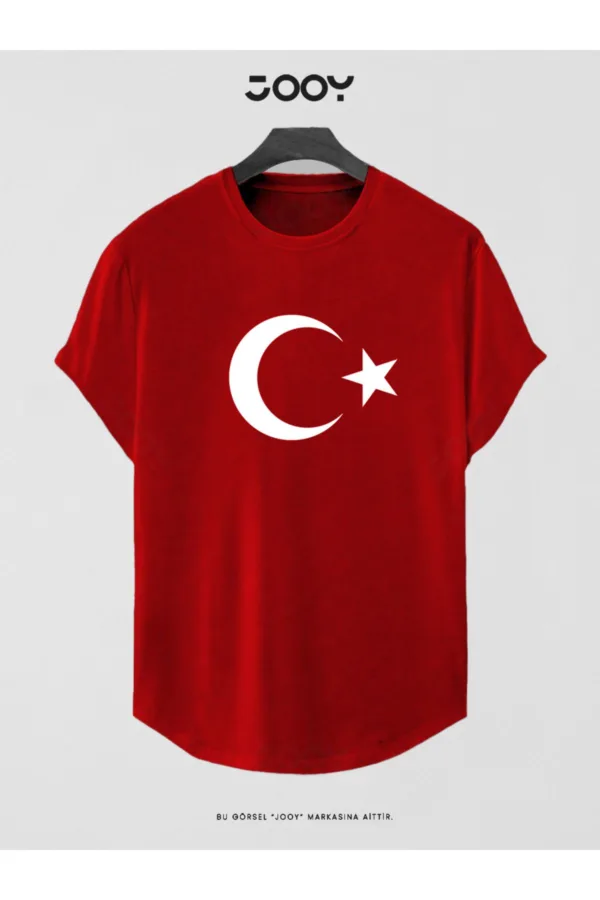Türk Bayrağı Baskılı Slim Fit Oval Kesim T-Shirt - L-alttext1