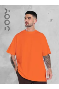 Turuncu Orange Oversize Geniş Kalıp Düz Baskısız Basic Tshirt-alttext1