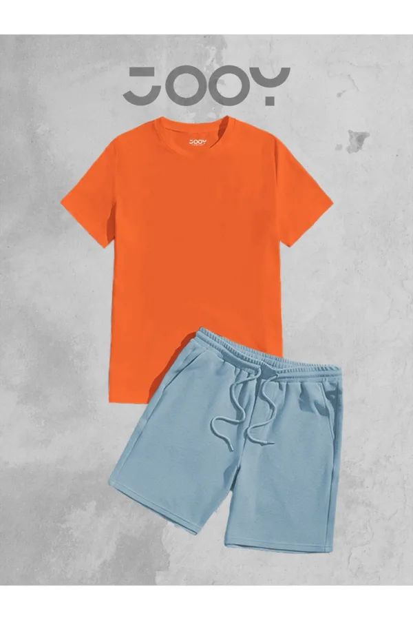 Turuncu Orange Oversize Tshirt - Mavi Penye Şort Takım - S-alttext2