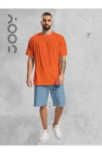 Turuncu Orange Oversize Tshirt - Mavi Penye Şort Takım-alttext1