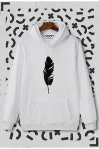 Tüy Baskılı Beyaz Kapüşonlu Sweatshirt-alttext1