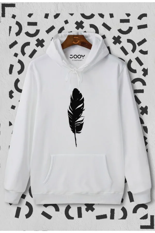 Tüy Baskılı Beyaz Kapüşonlu Sweatshirt - XL-alttext1
