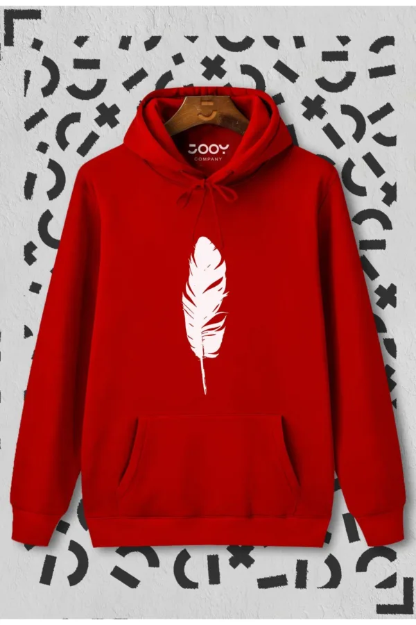 Tüy Baskılı Kırmızı Kapüşonlu Sweatshirt - L-alttext1