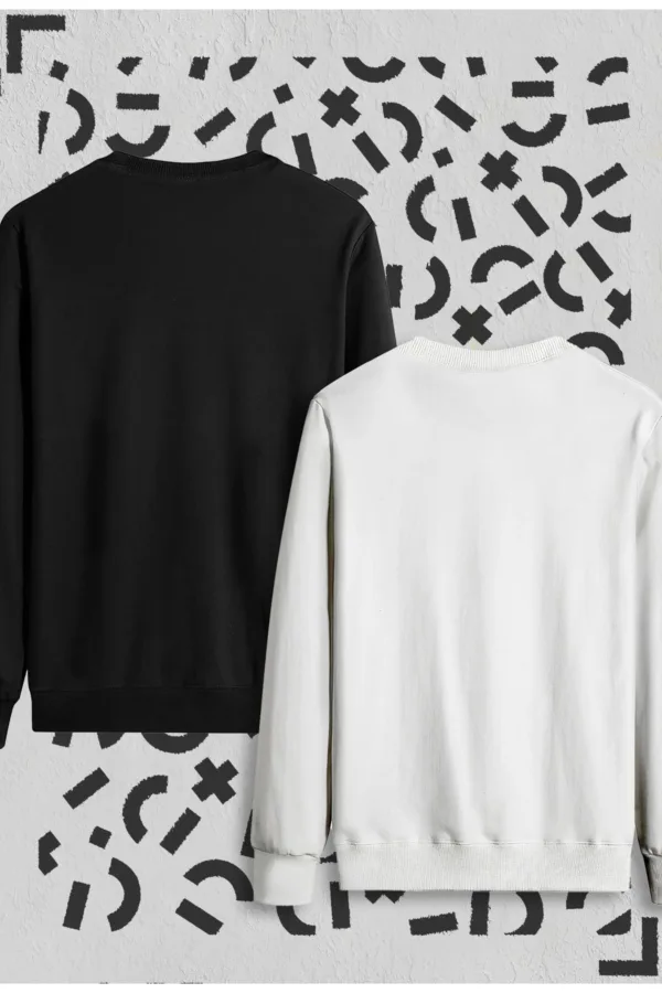 Tüy Baskılı Siyah Beyaz Bisiklet Yaka Sweatshirt 2'li Set - L-alttext2