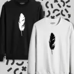 Tüy Baskılı Siyah Beyaz Bisiklet Yaka Sweatshirt 2'li Set - L-alttext1