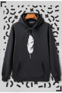 Tüy Baskılı Siyah Kapüşonlu Sweatshirt-alttext1