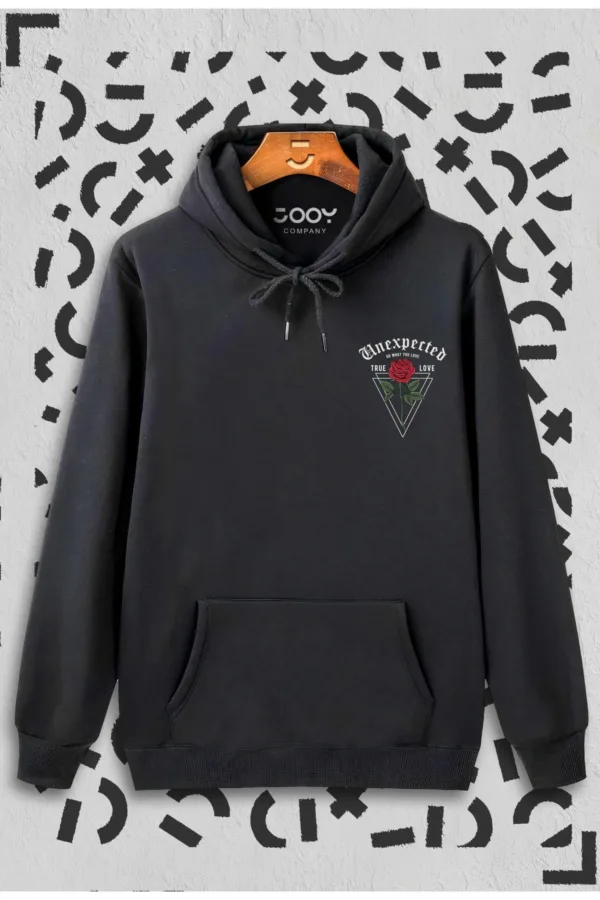 Unexpected Baskılı Siyah Kapüşonlu Sweatshirt - L-alttext2