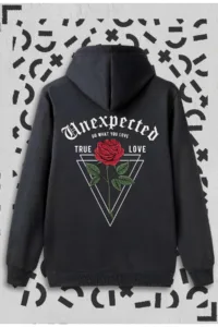 Unexpected Baskılı Siyah Kapüşonlu Sweatshirt-alttext1