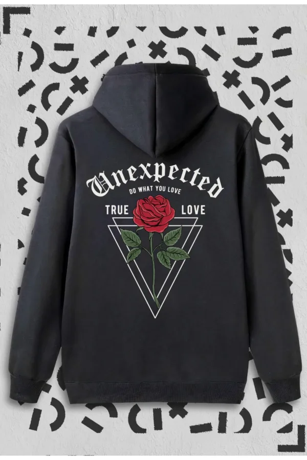 Unexpected Baskılı Siyah Kapüşonlu Sweatshirt - L-alttext1